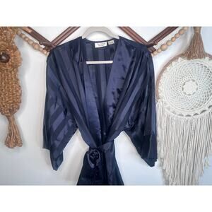 Vintage Victoria's Secret Gold Label Dark Blue Stripe Satin Robe